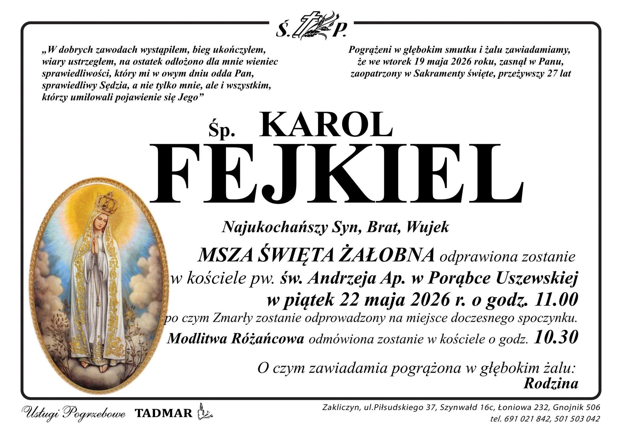 Żegnamy naszego absolwenta Karola Fejkiela